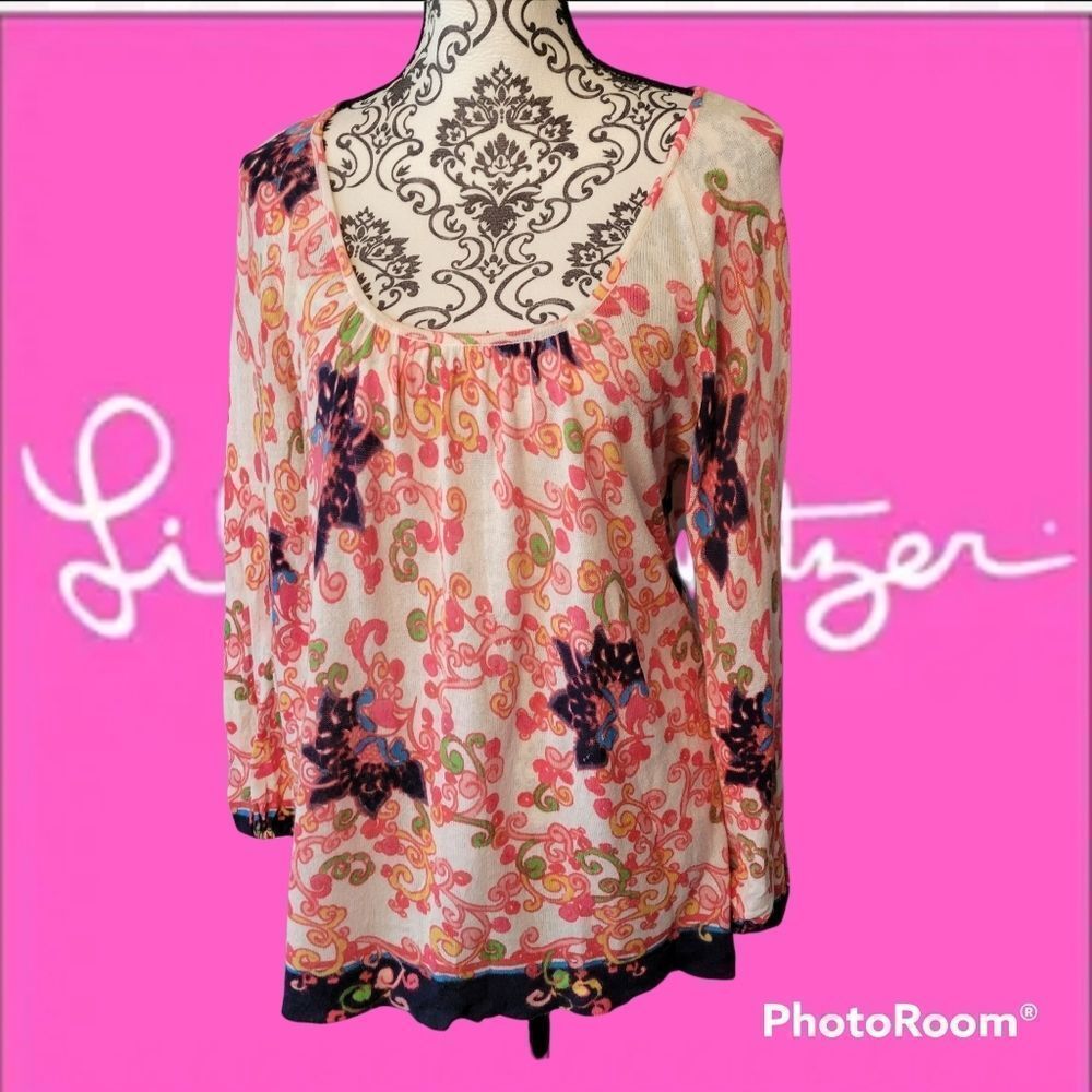 Lilly Pulitzer Pink Paisley Print Thin 100% Cotton Sweater M